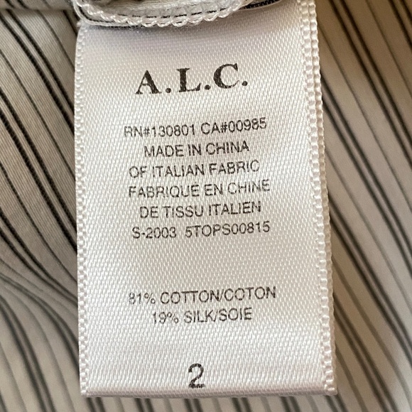 A.L.C. Silk & Cotton Blend Striped Blouse in White and Charcoal Size 2 - Picture 11 of 15